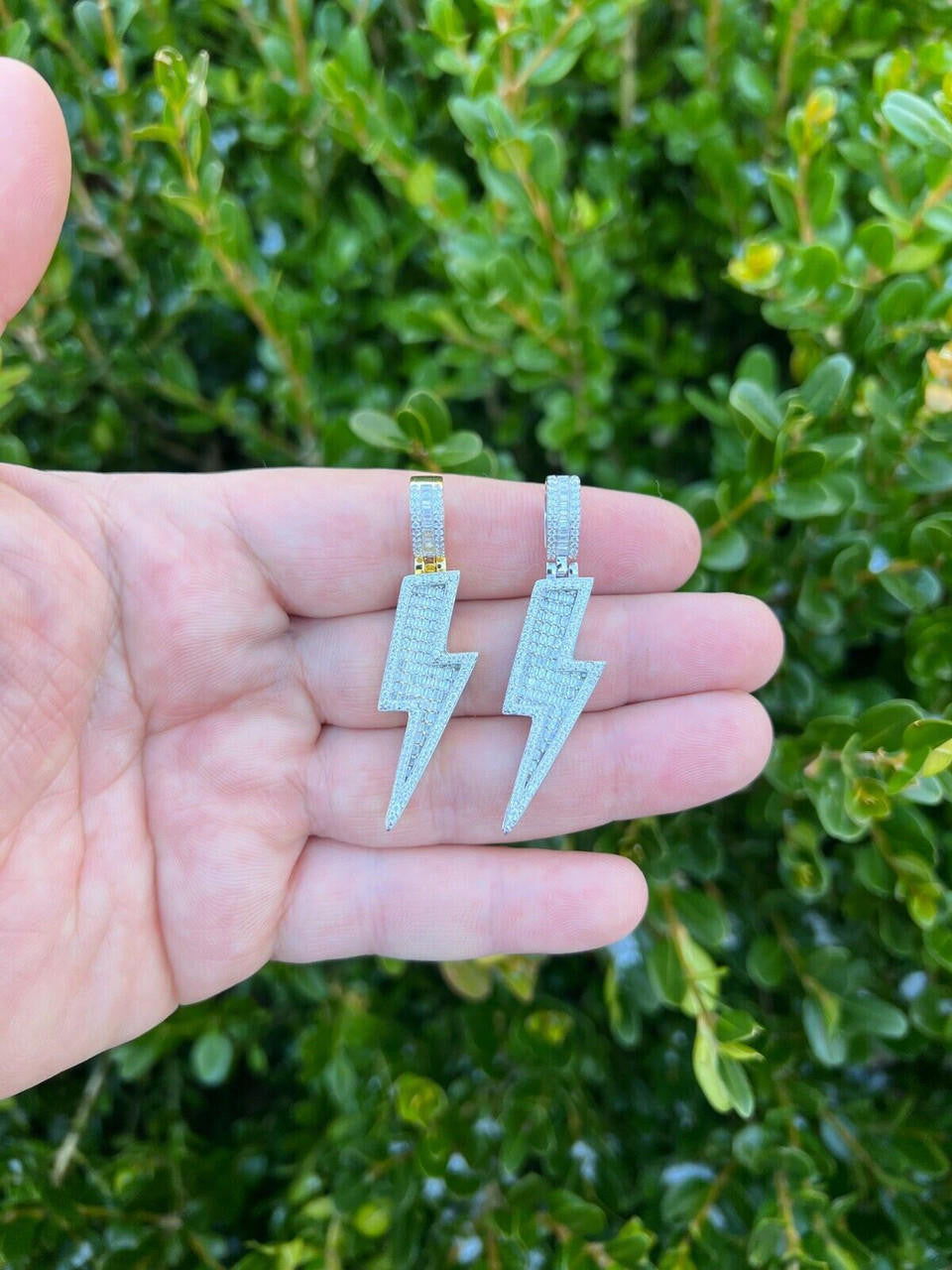 MOISSANITE Real Silver / Gold Lightning Bolt Necklace Pendant Pass Diamond Test