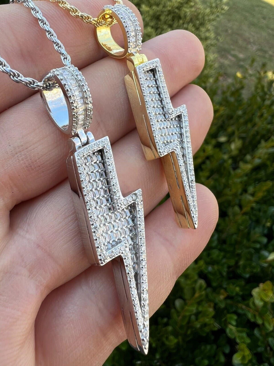 MOISSANITE Real Silver / Gold Lightning Bolt Necklace Pendant Pass Diamond Test