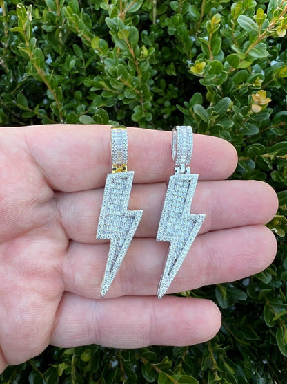 MOISSANITE Real Silver / Gold Lightning Bolt Necklace Pendant Pass Diamond Test