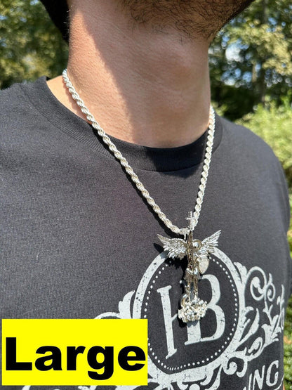 MOISSANITE Saint St Michael Slaying Dragon Archangel Pendant 925 Silver - 1-3"