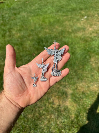 MOISSANITE Saint St Michael Slaying Dragon Archangel Pendant 925 Silver - 1-3"