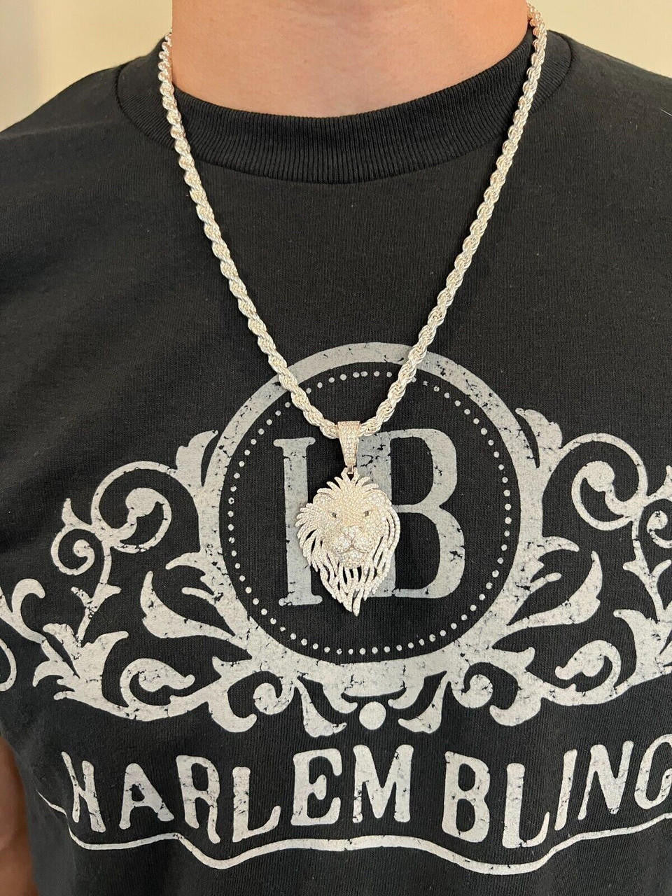 MOISSANITE Silver/Gold Plated Iced Lion King Pendant Necklace Pass Diamond Test