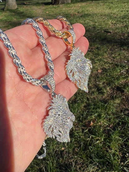 MOISSANITE Silver/Gold Plated Iced Lion King Pendant Necklace Pass Diamond Test