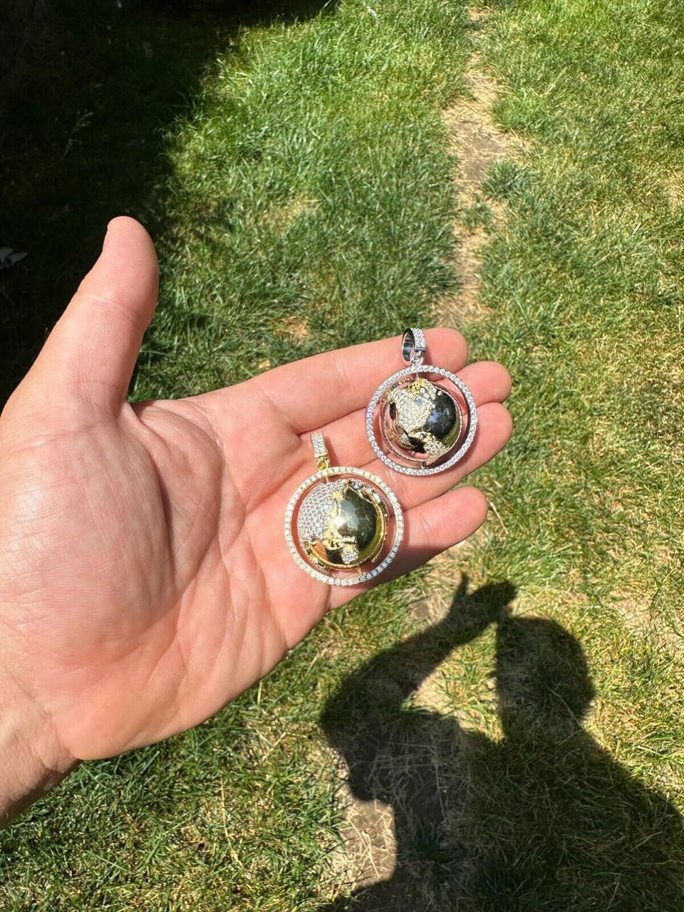 MOISSANITE Spinning Globe Real Hip Hop 925 Silver Iced Pendant Necklace 3D Out