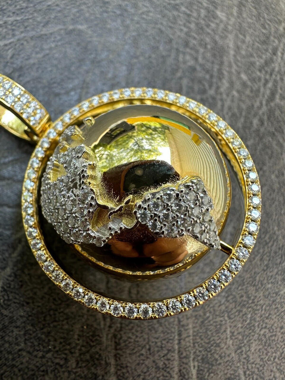 MOISSANITE Spinning Globe Real Hip Hop 925 Silver Iced Pendant Necklace 3D Out