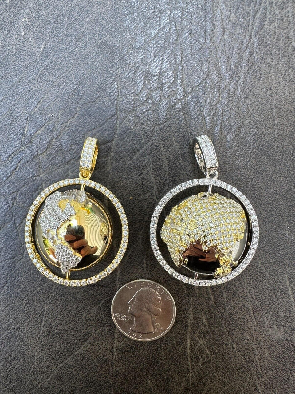 MOISSANITE Spinning Globe Real Hip Hop 925 Silver Iced Pendant Necklace 3D Out