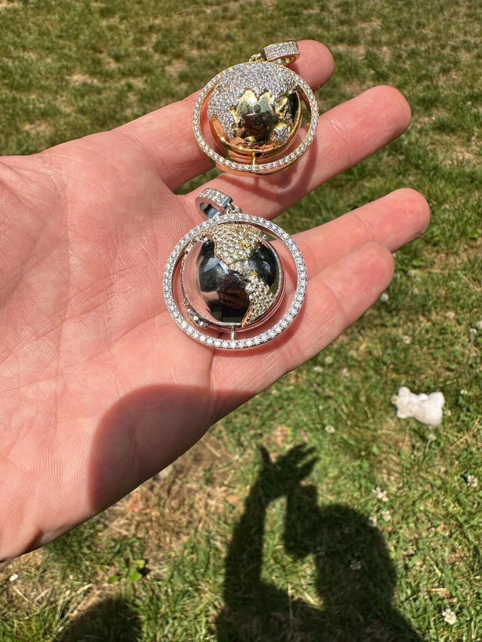 MOISSANITE Spinning Globe Real Hip Hop 925 Silver Iced Pendant Necklace 3D Out