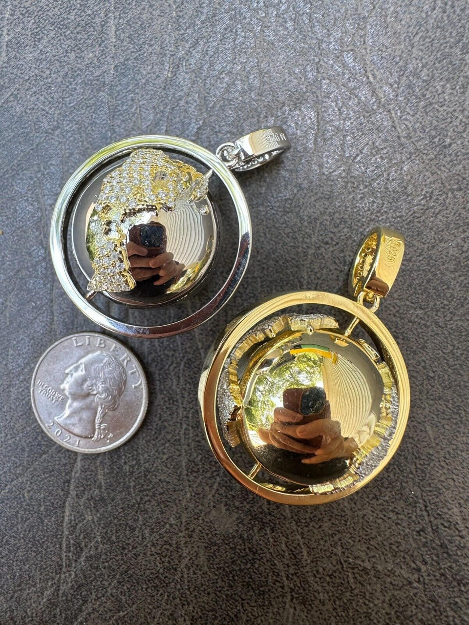 MOISSANITE Spinning Globe Real Hip Hop 925 Silver Iced Pendant Necklace 3D Out