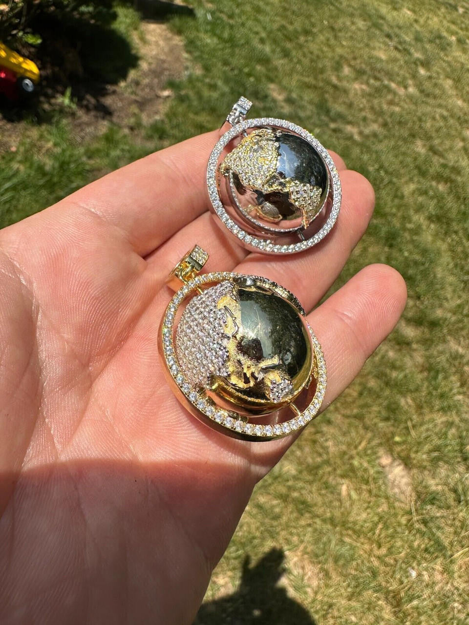 MOISSANITE Spinning Globe Real Hip Hop 925 Silver Iced Pendant Necklace 3D Out