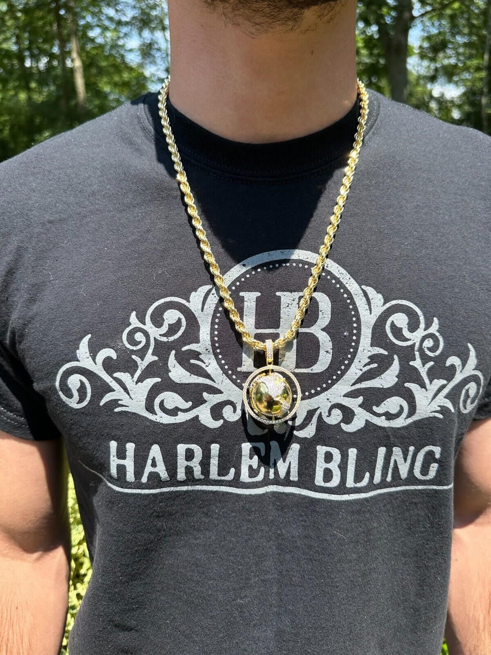 MOISSANITE Spinning Globe Real Hip Hop 925 Silver Iced Pendant Necklace 3D Out