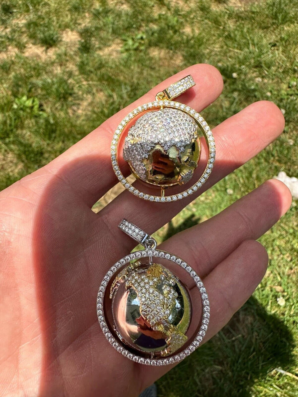 MOISSANITE Spinning Globe Real Hip Hop 925 Silver Iced Pendant Necklace 3D Out