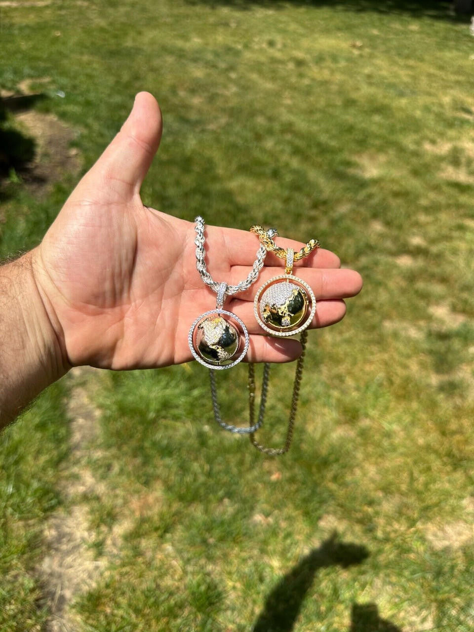 MOISSANITE Spinning Globe Real Hip Hop 925 Silver Iced Pendant Necklace 3D Out