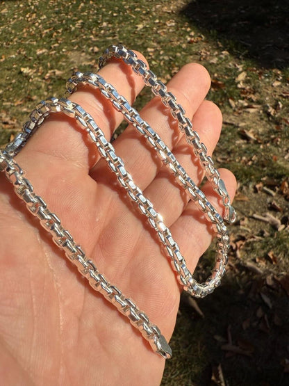 Puffed Rolo Chain Necklace - Hollow 925 Sterling Silver - 16"-28" - 5mm