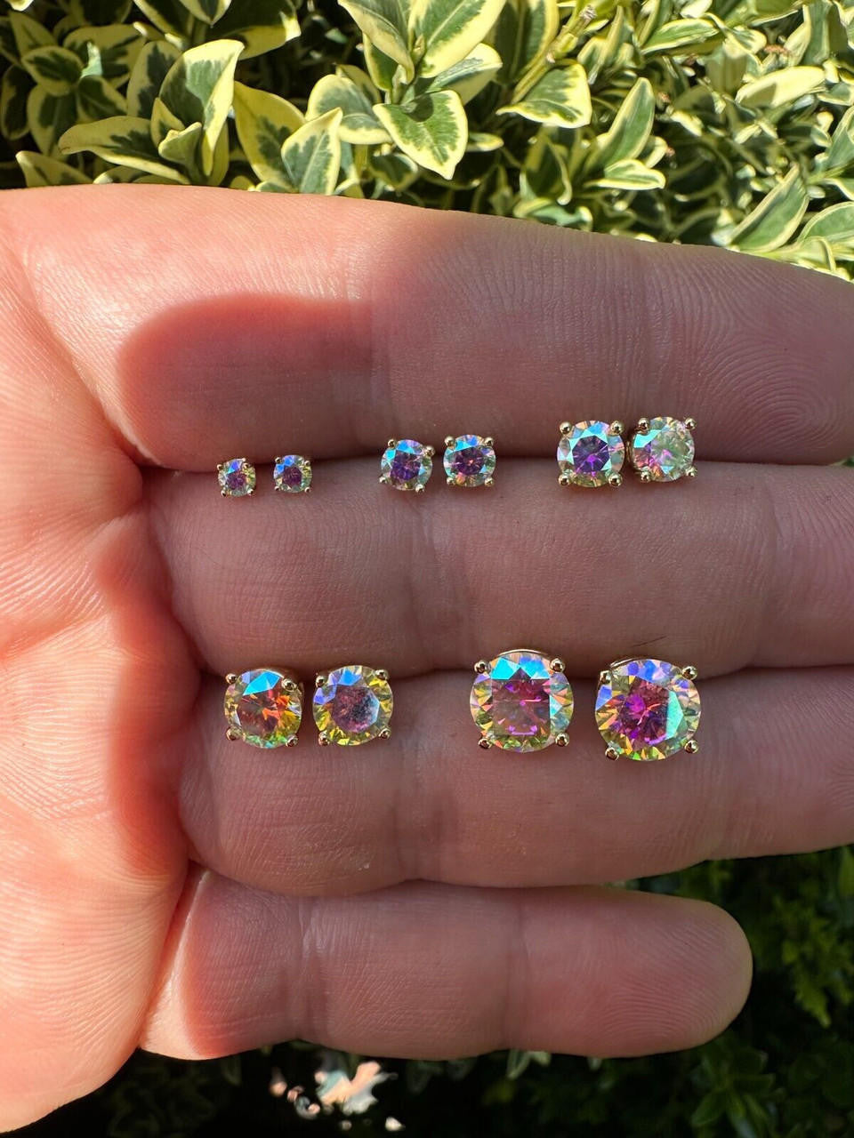 Rainbow Opal Moissanite Screwback Stud Earrings 925 Silver 14k Gold Plated 3-8mm