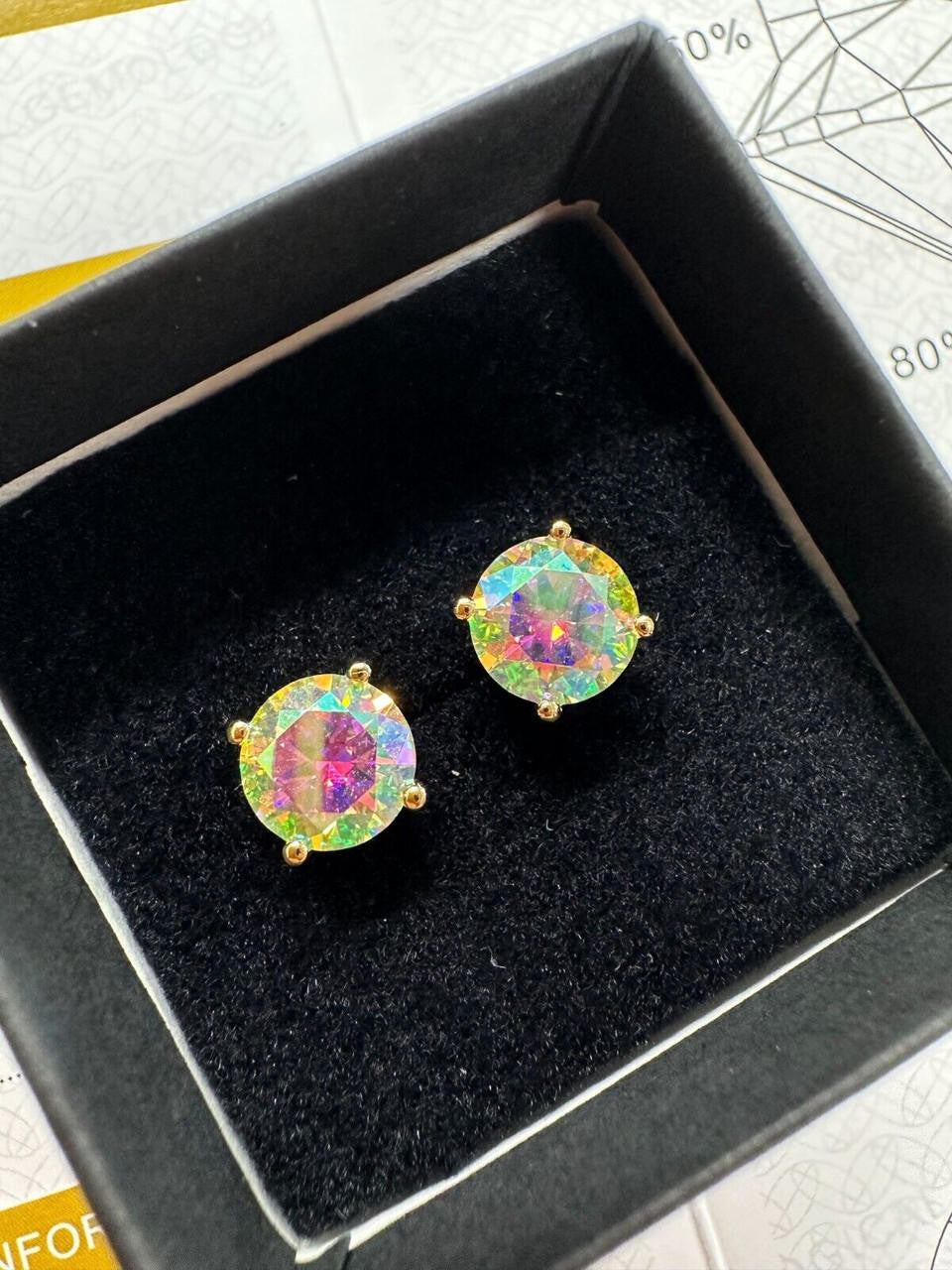 Rainbow Opal Moissanite Screwback Stud Earrings 925 Silver 14k Gold Plated 3-8mm