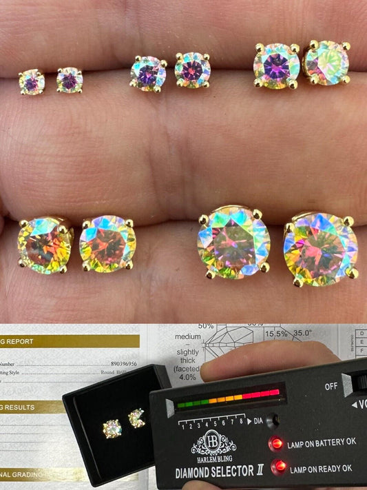 Rainbow Opal Moissanite Screwback Stud Earrings 925 Silver 14k Gold Plated 3-8mm