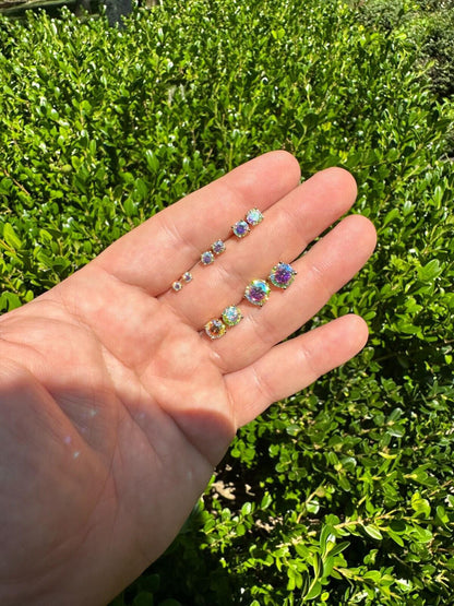 Rainbow Opal Moissanite Screwback Stud Earrings 925 Silver 14k Gold Plated 3-8mm