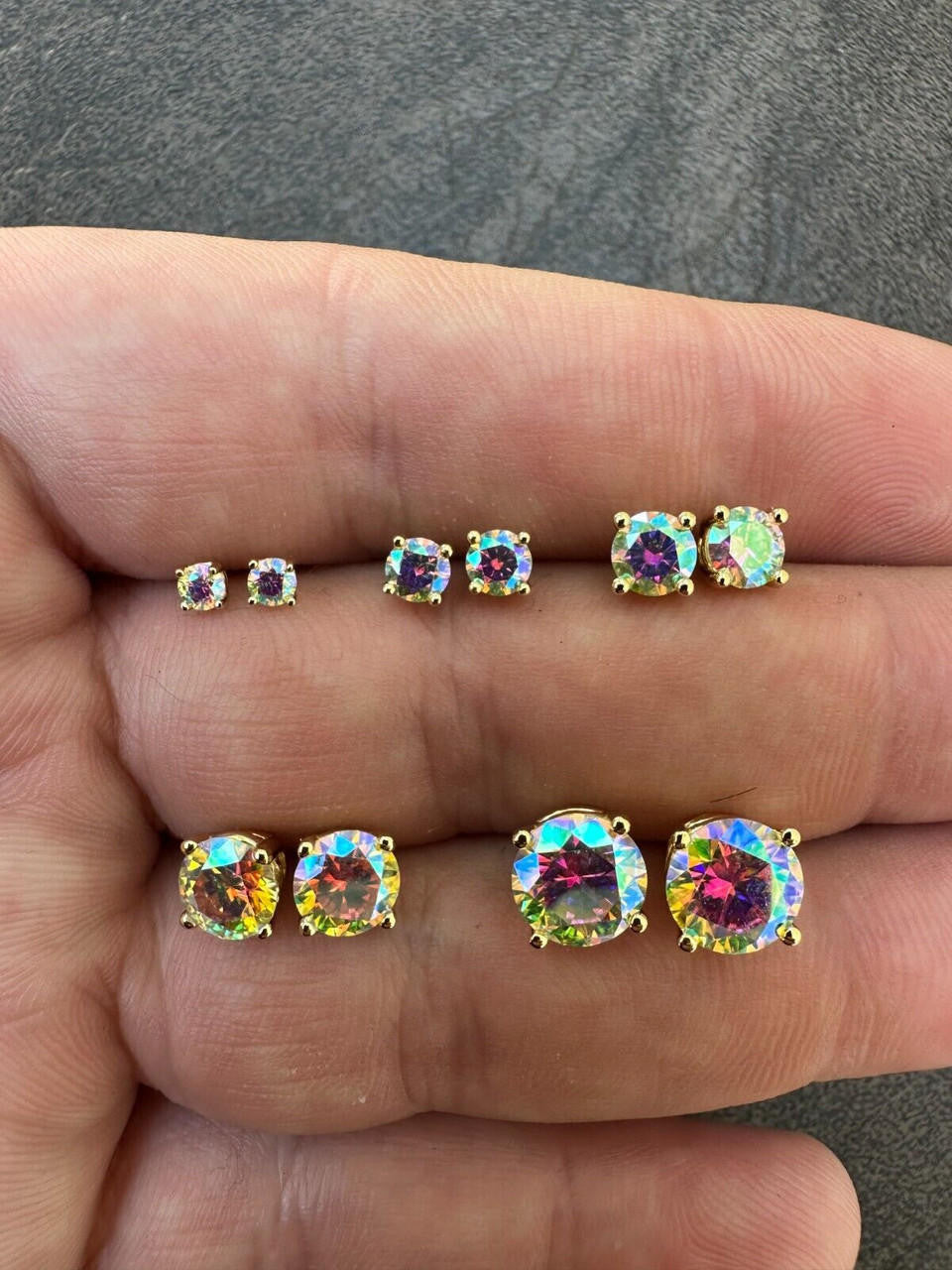 Rainbow Opal Moissanite Screwback Stud Earrings 925 Silver 14k Gold Plated 3-8mm