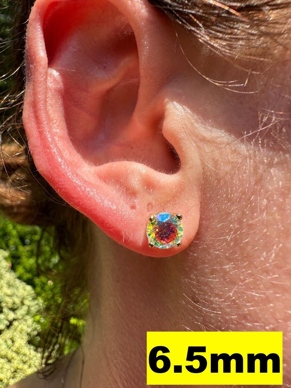 Rainbow Opal Moissanite Screwback Stud Earrings 925 Silver 14k Gold Plated 3-8mm