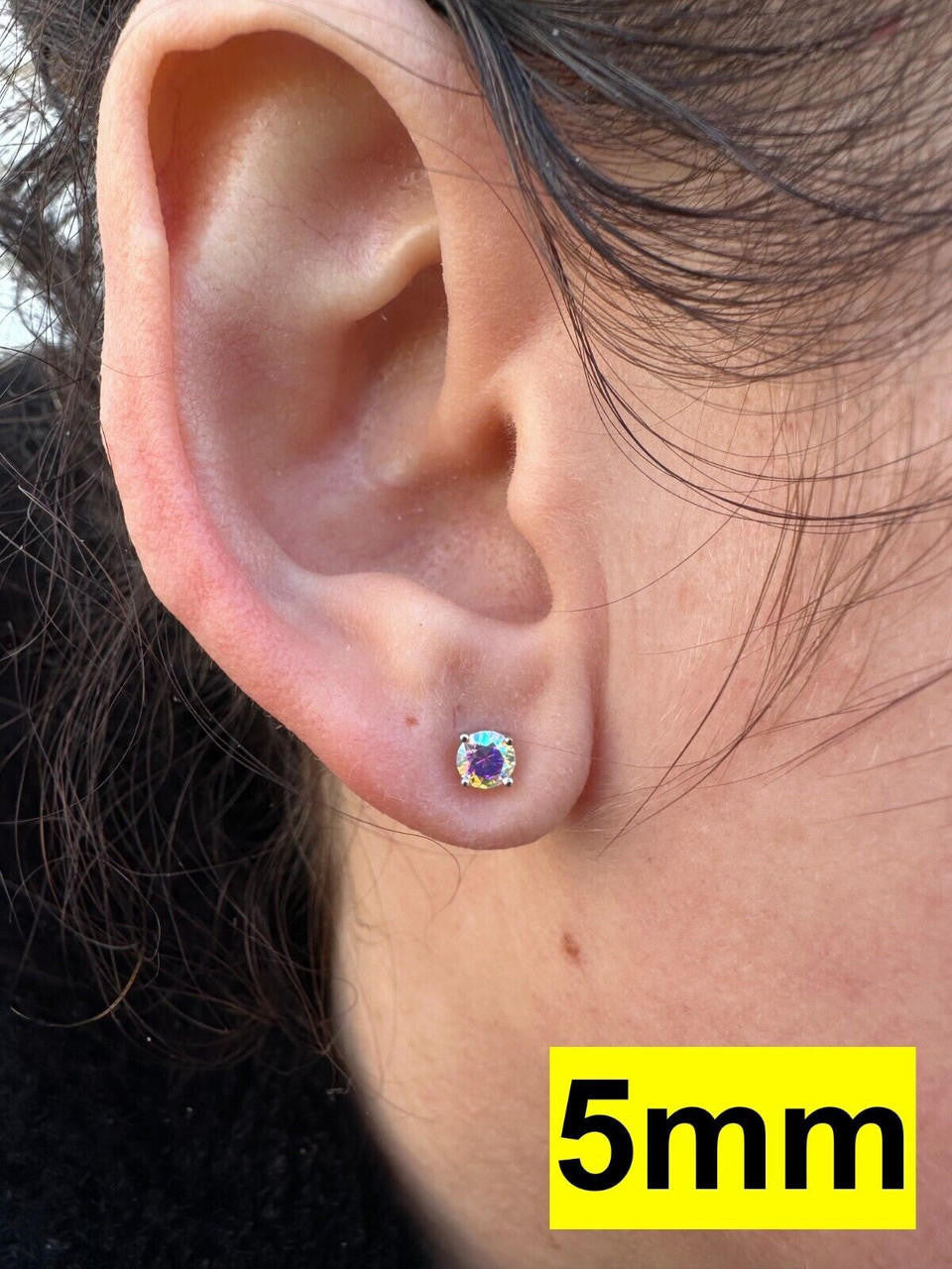 Rainbow Opal Moissanite Screwback Stud Earrings 925 Silver 3-8mm Pass Diamond Tester