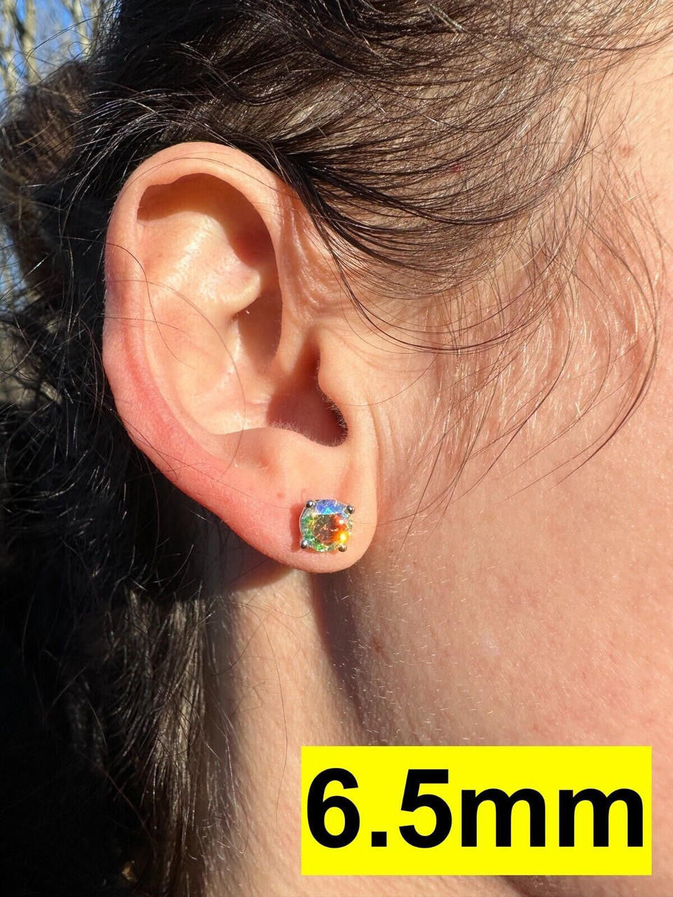 Rainbow Opal Moissanite Screwback Stud Earrings 925 Silver 3-8mm Pass Diamond Tester