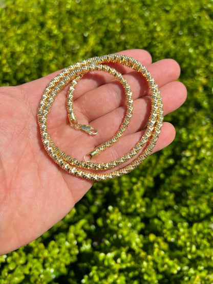 Real 14k Gold Vermeil 925 Silver Diamond Cut Sparkle Ice Rope Chain Necklace 4mm