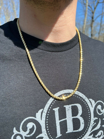 Real 14k Gold Vermeil 925 Silver Diamond Cut Sparkle Ice Rope Chain Necklace 4mm