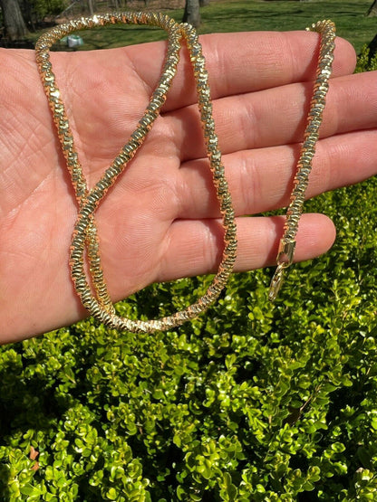 Real 14k Gold Vermeil 925 Silver Diamond Cut Sparkle Ice Rope Chain Necklace 4mm