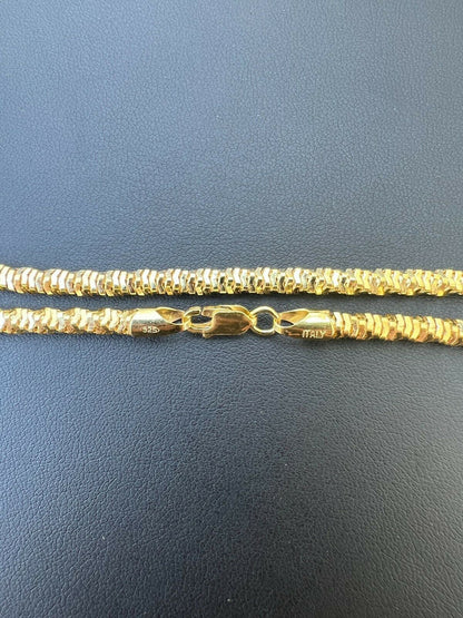 Real 14k Gold Vermeil 925 Silver Diamond Cut Sparkle Ice Rope Chain Necklace 4mm