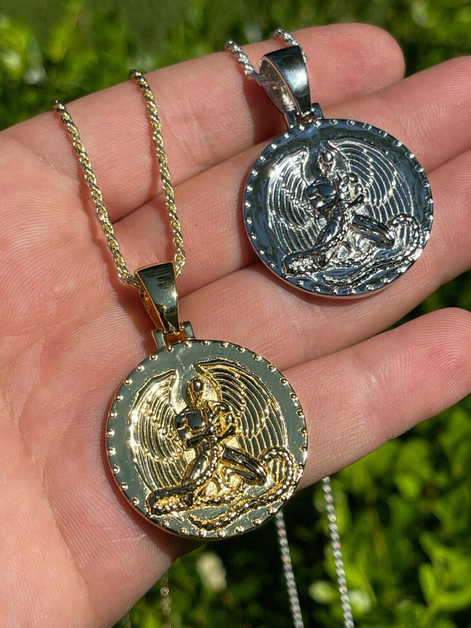 Real 925 Silver Gold Euphanasia Tupac 2Pac Pendant Medallion Necklace Hip Hop