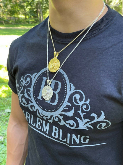 Real 925 Silver Gold Euphanasia Tupac 2Pac Pendant Medallion Necklace Hip Hop