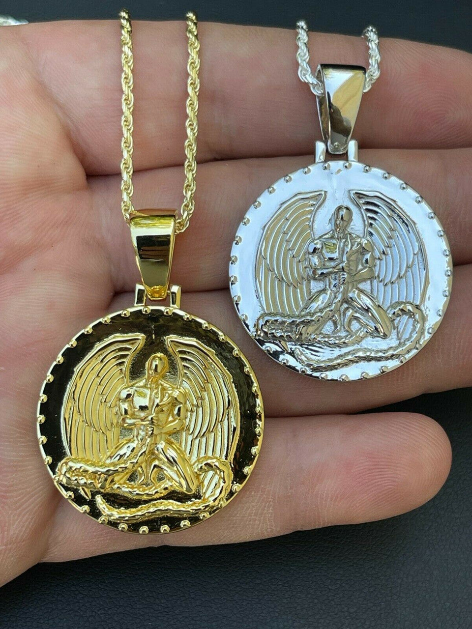 Real 925 Silver Gold Euphanasia Tupac 2Pac Pendant Medallion Necklace Hip Hop