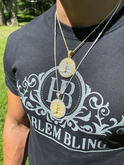 Real 925 Silver Gold Euphanasia Tupac 2Pac Pendant Medallion Necklace Iced Big