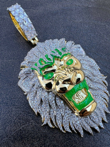 Real 925 Silver Gold Glows In Dark LION KING Huge 3 Hip Hop Pendant Necklace