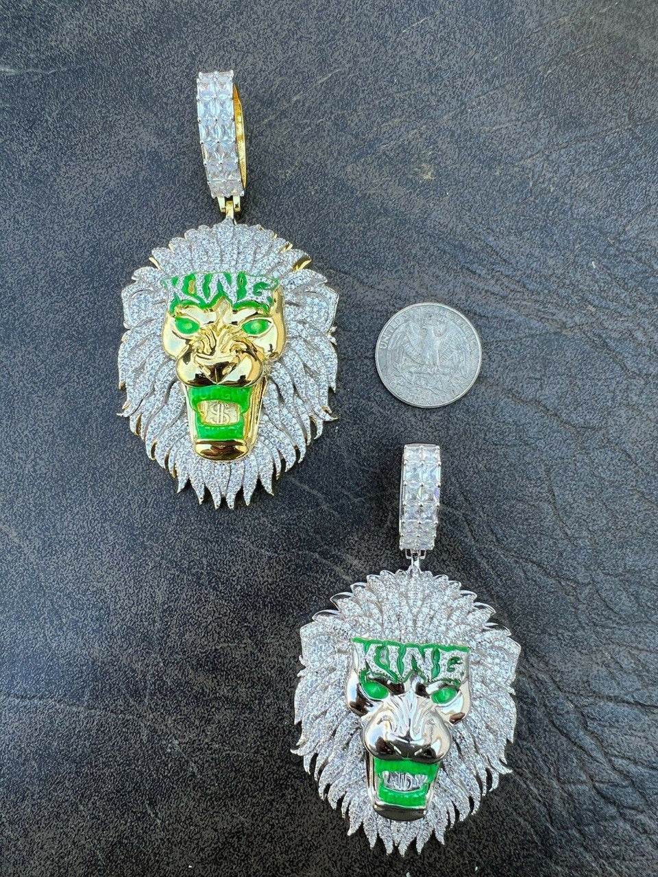 Real 925 Silver Gold Glows In Dark LION KING Huge 3 Hip Hop Pendant Necklace
