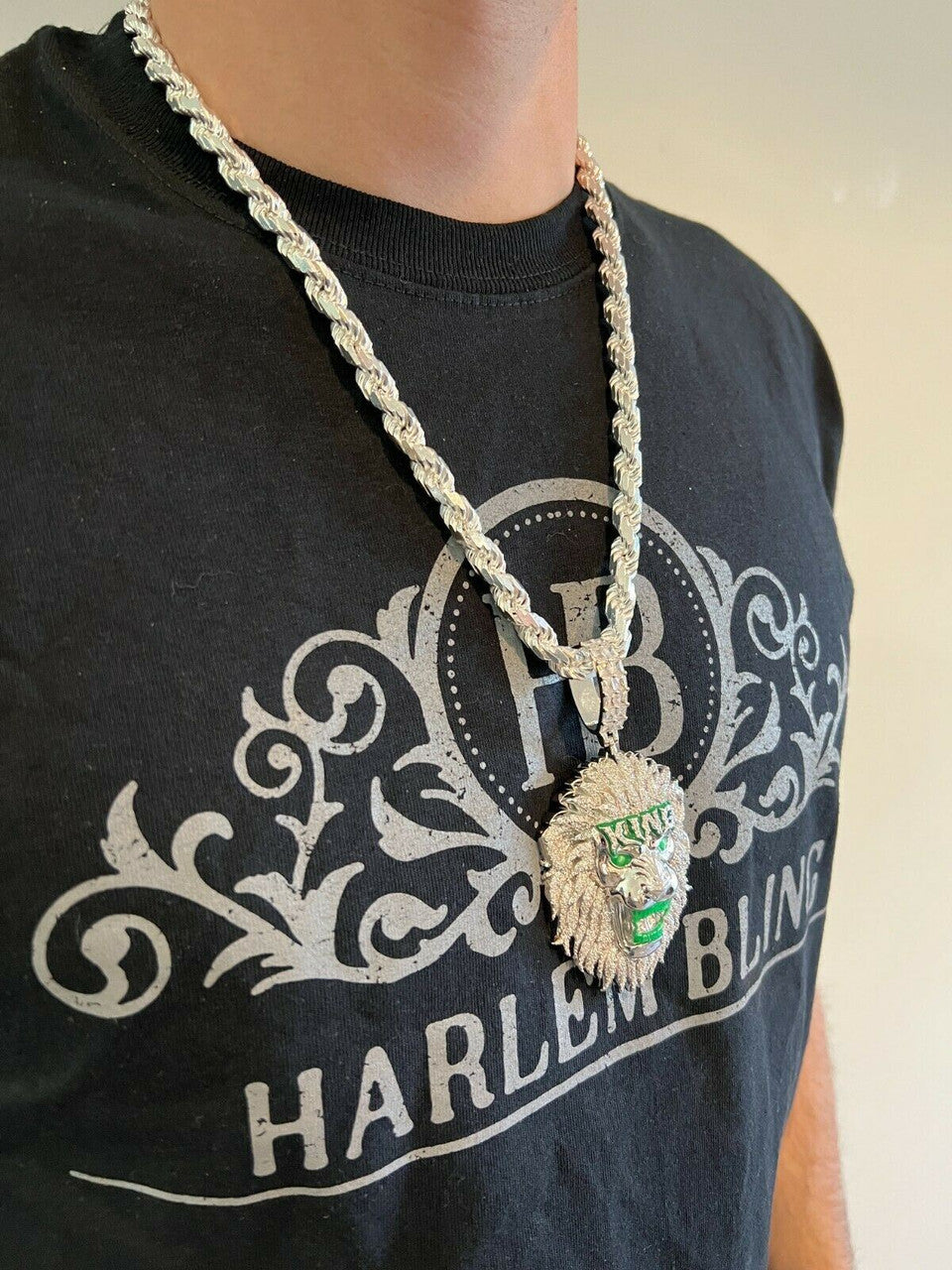 Real 925 Silver Gold Glows In Dark LION KING Huge 3 Hip Hop Pendant Necklace