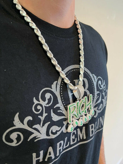 Real 925 Silver Gold Glows In Dark RICH Money Bag dollar Big Hip Hop Pendant Necklace