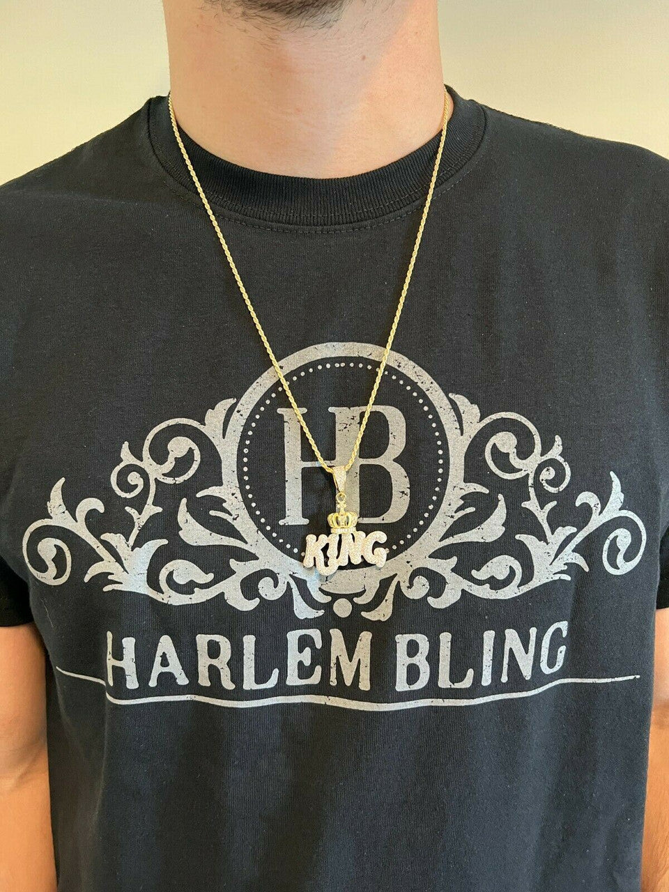 Real 925 Silver / Gold Hip Hop King W Crown Pendant Iced Diamond Necklace Mens