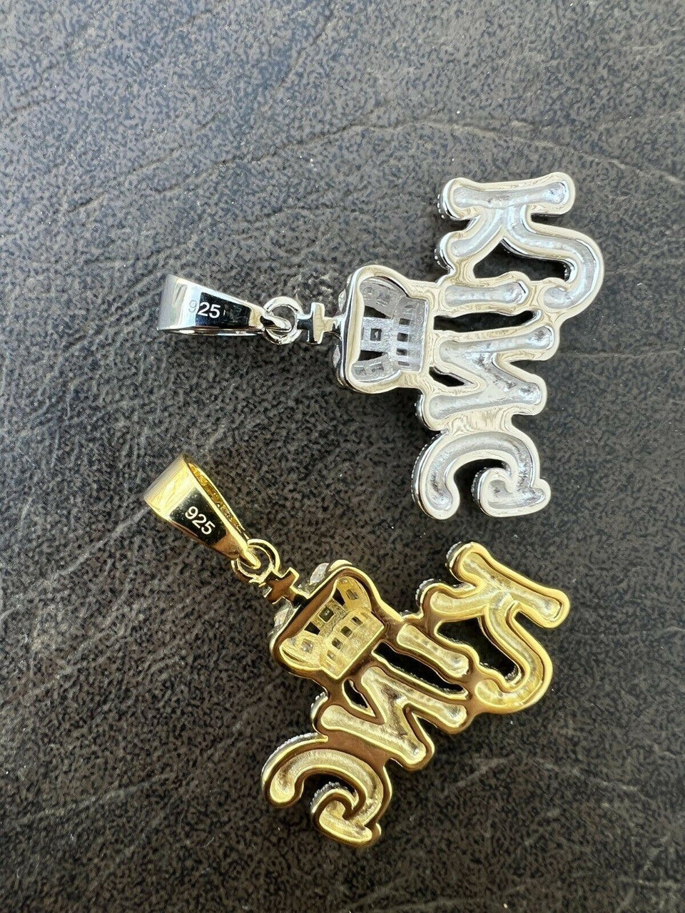 Real 925 Silver / Gold Hip Hop King W Crown Pendant Iced Diamond Necklace Mens