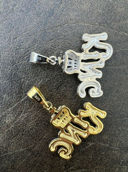 Real 925 Silver / Gold Hip Hop King W Crown Pendant Iced Diamond Necklace Mens