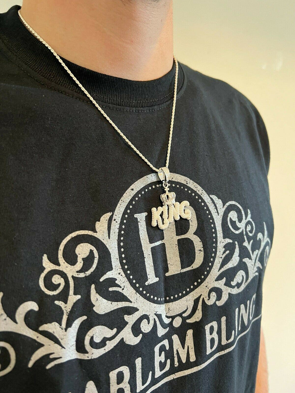 Real 925 Silver / Gold Hip Hop King W Crown Pendant Iced Diamond Necklace Mens