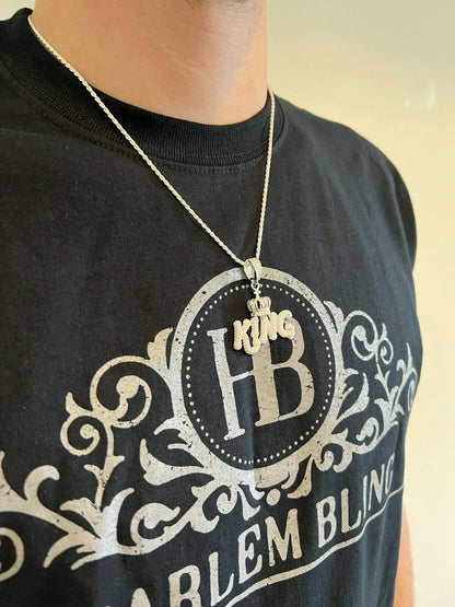 Real 925 Silver / Gold Hip Hop King W Crown Pendant Iced Diamond Necklace Mens