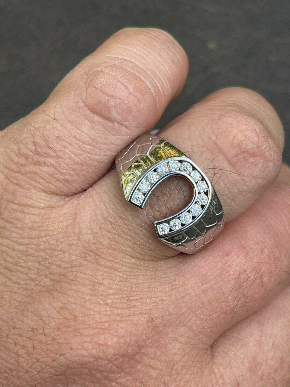 Real 925 Silver Lucky Horseshoe Ring Iced MOISSANITE - Pass Diamond Test Sz 6-13