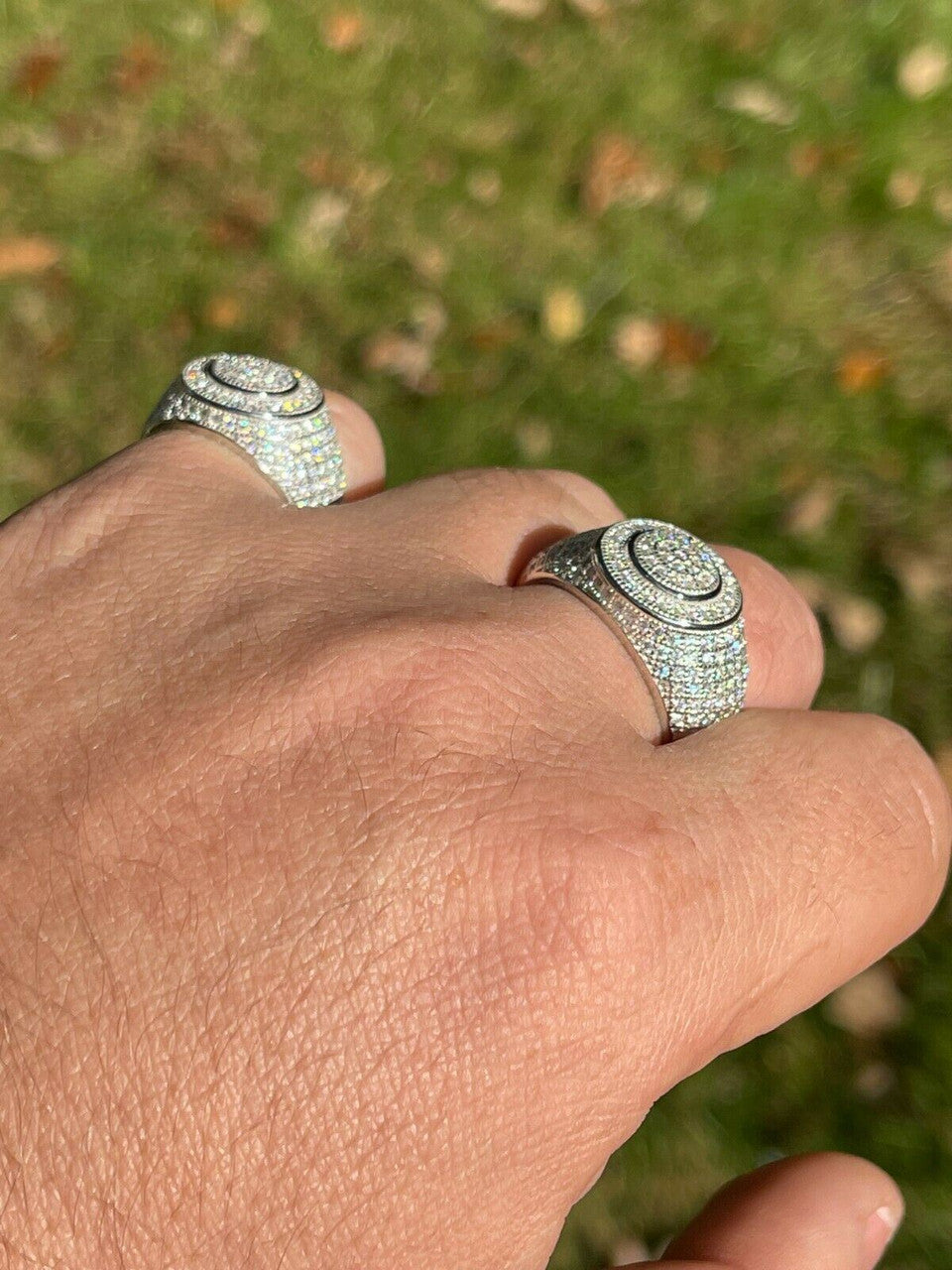 Real 925 Silver Mens Iced MOISSANITE Ring Hip Hop Out Size 6 7 8 9 10 11 12 13