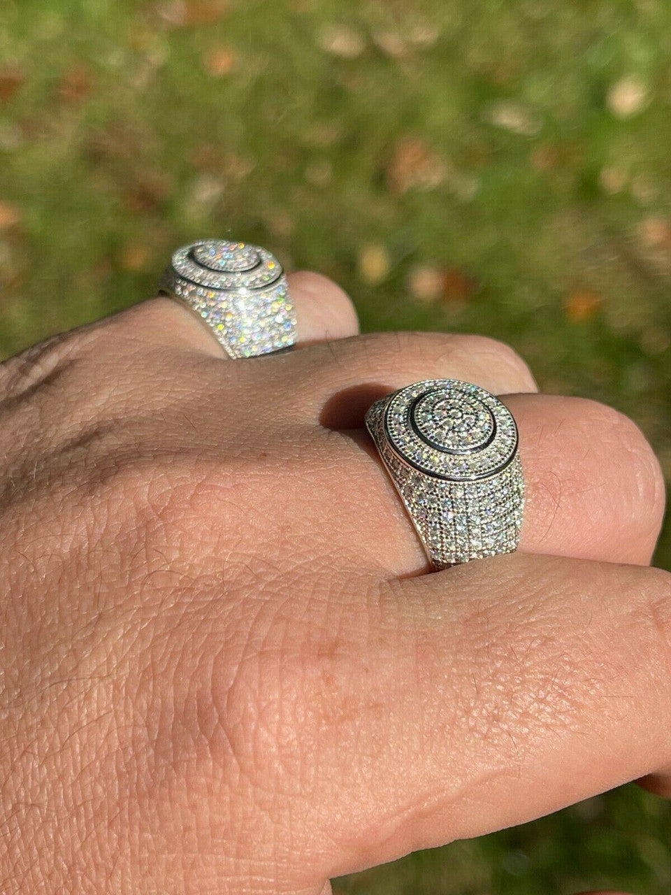 Real 925 Silver Mens Iced MOISSANITE Ring Hip Hop Out Size 6 7 8 9 10 11 12 13