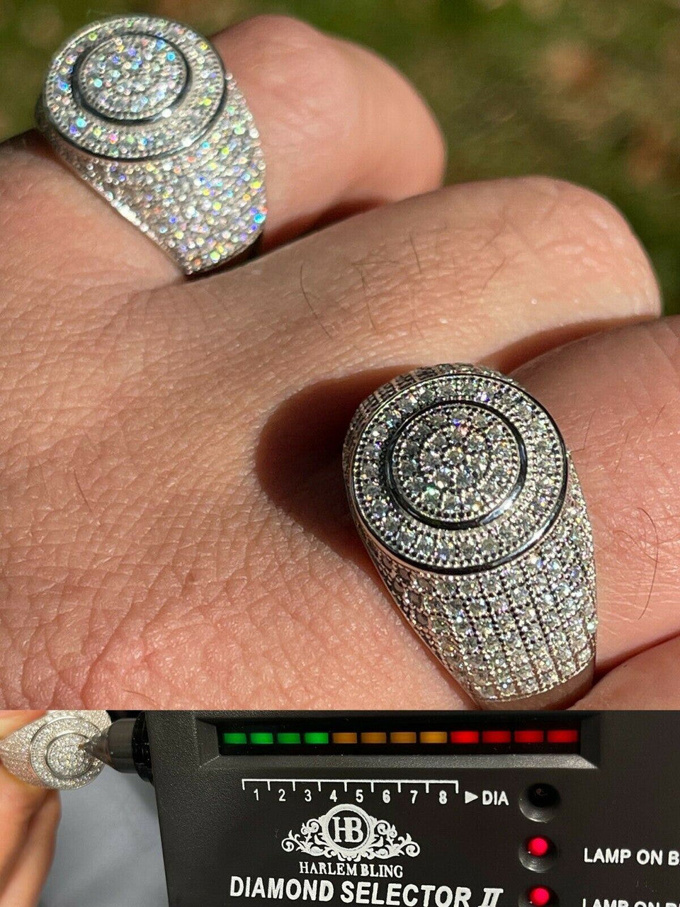 Real 925 Silver Mens Iced MOISSANITE Ring Hip Hop Out Size 6 7 8 9 10 11 12 13