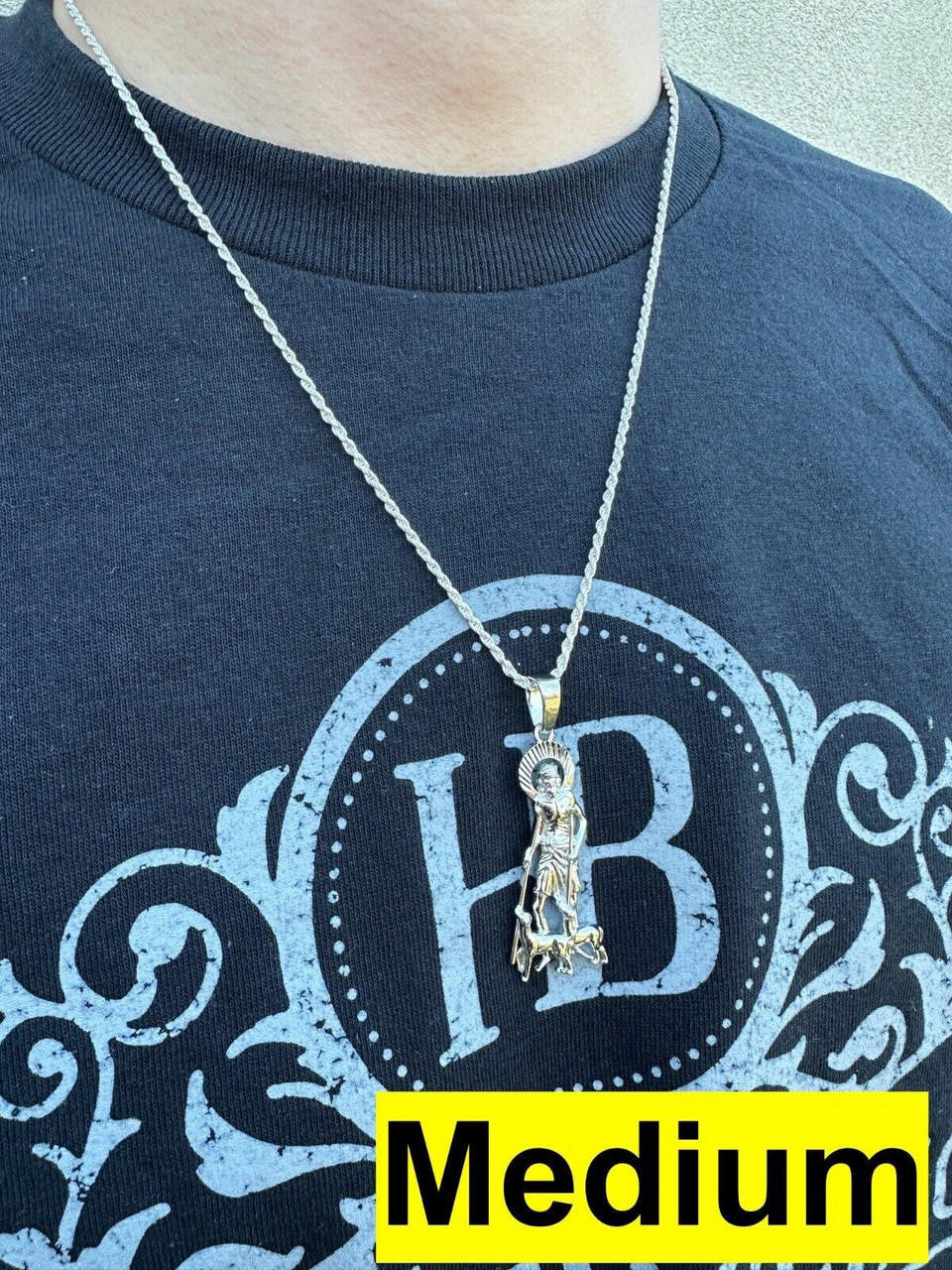 Real 925 Silver Saint St Lazarus Necklace Pendant Plain 1"-2.75" San Lazaro Mens