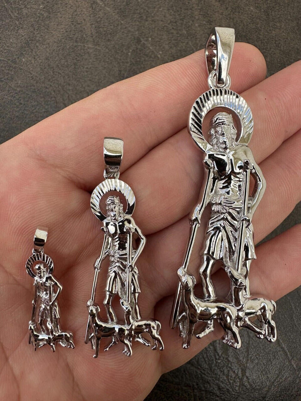 Real 925 Silver Saint St Lazarus Necklace Pendant Plain 1"-2.75" San Lazaro Mens