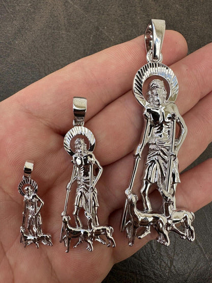 Real 925 Silver Saint St Lazarus Necklace Pendant Plain 1"-2.75" San Lazaro Mens