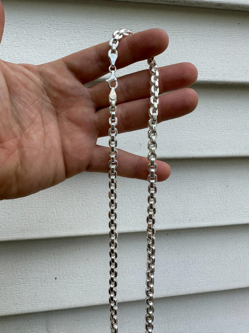 Real 925 Sterling Silver 6mm Men's Puff Rolo Hermes Link Chain Necklace Bracelet